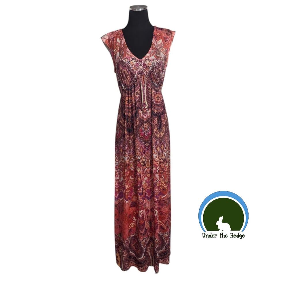 Madison Pink Orange Boho Embellished Maxi Dress Size Small Fairy Stretch